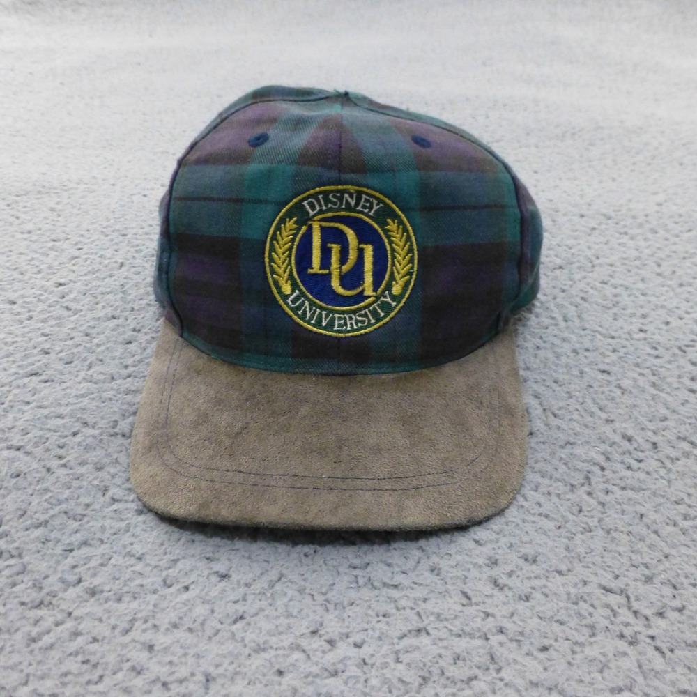 Vintage Disney University Plaid Snapback Hat Goofys Hat Co Green Purple Tan OSFA